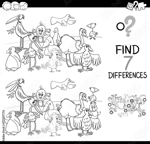 spot the difference with birds coloring book