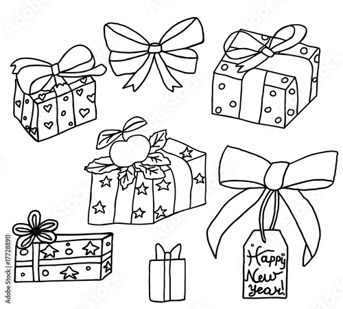 Vector set of christmas gift boxes. Flat design.