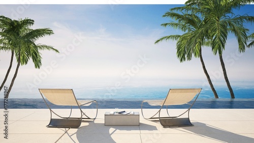 Two lounge chairs in a tropical destination © XtravaganT