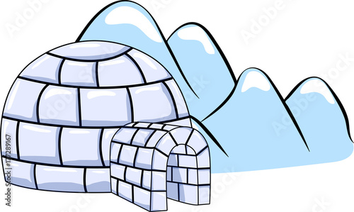 a set of winter igloo houses and ice floes Cartoon vector illustration
