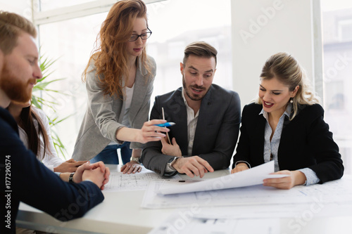 Group of architects working together on project