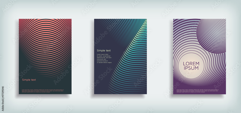 Minimal Vector Cover design set with abstract lines. Modern halftone gradients. Concept Poster template. Vector illustration.