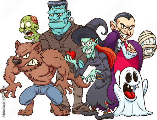 Classic Halloween monsters. Vector clip art illustration with simple gradients. All in a single layer.