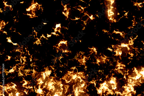 3D rendering, fire flames pattern burn on black background, dangerous flame