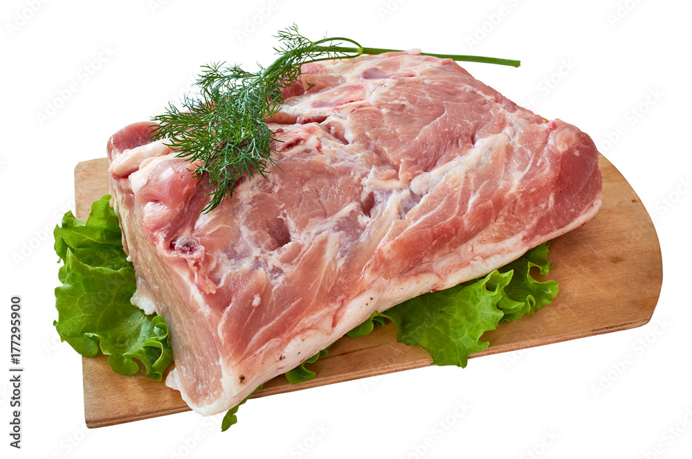 meat with herb parsley isolated on white meat with herb parsley isolated on white