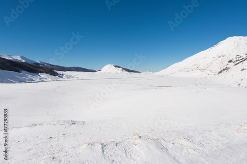 Winter landscape with snow. Campo Felice, Italy