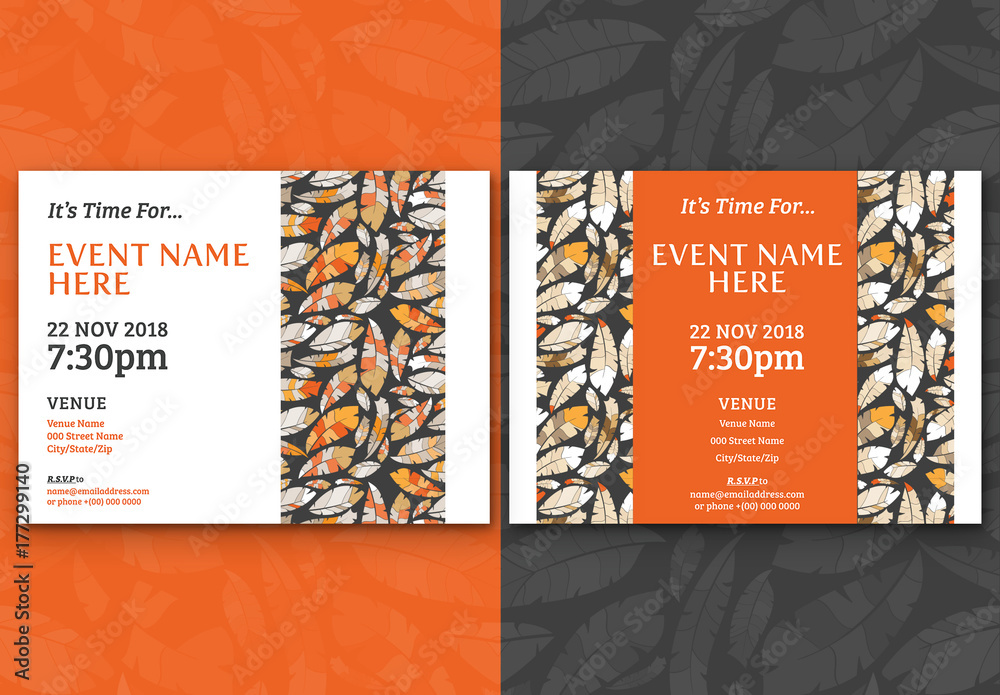 Feather Pattern Event Invitation Layouts Stock Template | Adobe Stock