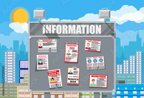 Wanted person paper poster. Missing announce