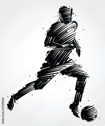 Soccer player carrying the ball made of colorful brushstroke