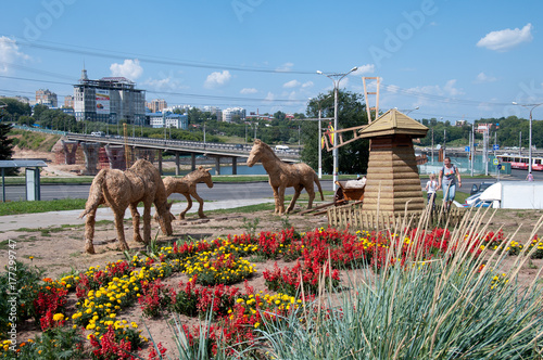 The sculptural decoration of the flower garden at the Philharmonic hall, Cheboksary, Russian Federation photo