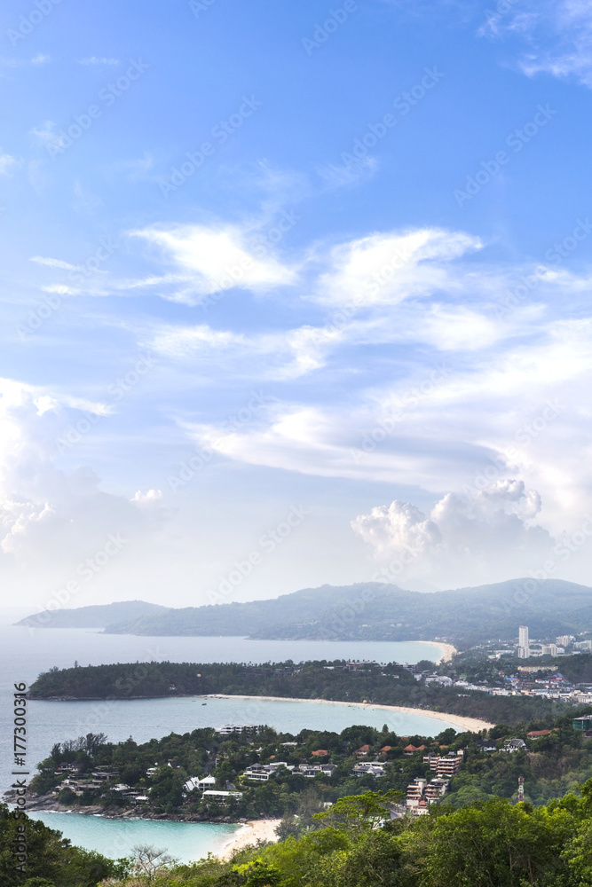 Kata Beach, Ka Ta Noi beach and .Karon view from Karon view point, is Popular views of the tourists of phuket, thailand before rainstorm,