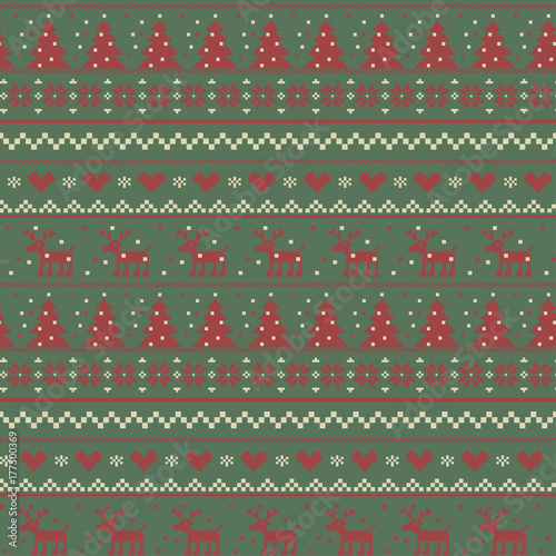 Vector christmas pattern illustration of a knitting with a deer