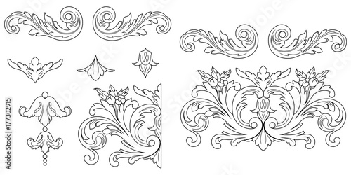 Baroque vector set of vintage elements for design. Decorative design element filigree calligraphy vector. You can use for wedding decoration of greeting card and laser cutting.