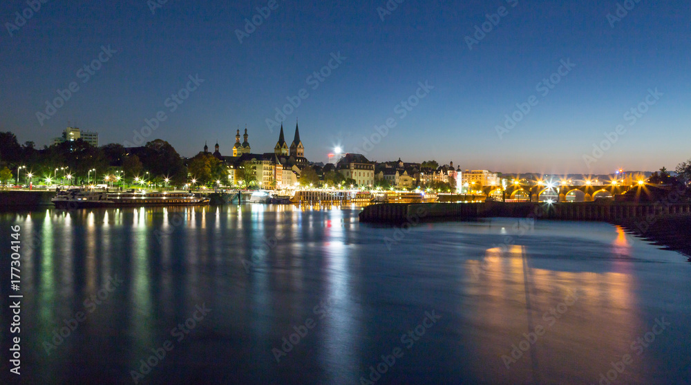 Koblenz mit Mosel bei nacht Rheinland-Pfalz Deutschland