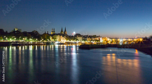 Koblenz mit Mosel bei nacht Rheinland-Pfalz Deutschland