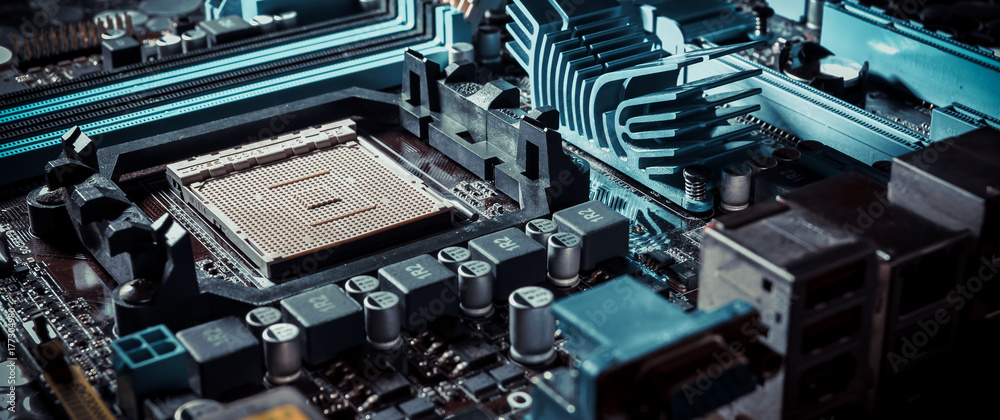 motherboard on a table close-up motherboard on a table close-up