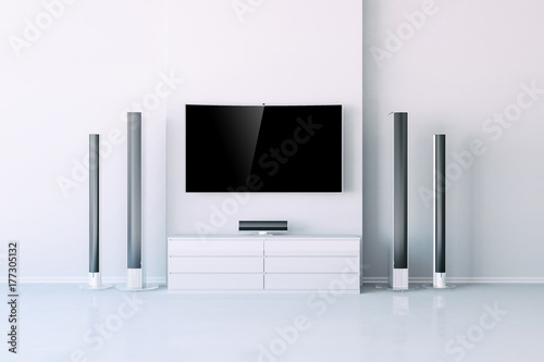 3d interior with  multimedia media system setup