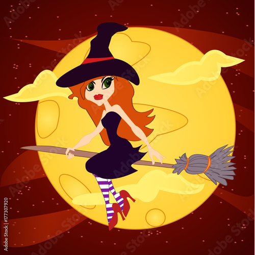 Witch on a moon background