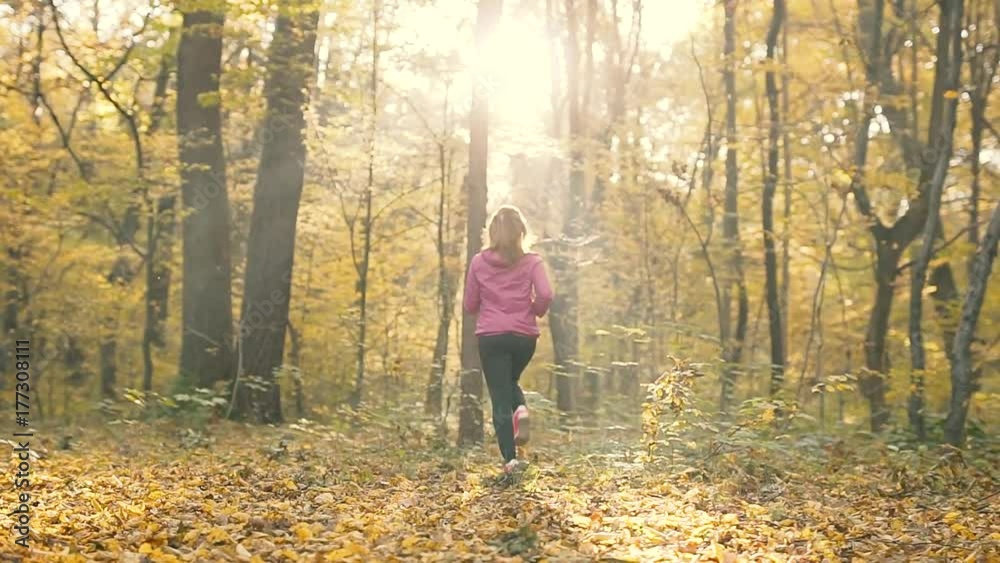 Road Runner Girl Running in Autumn Park Road Runner Girl Running in Autumn Park