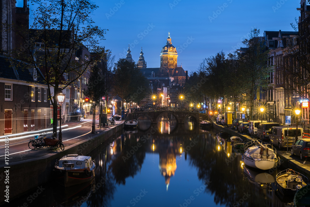 Basilica of St Nicholas Amsterdam Reflection Night