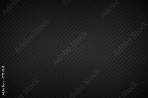 Dark abstract metallic background with slanting lines, black and grey striped pattern, parallel lines and strips, diagonal carbon fiber, vector illustration