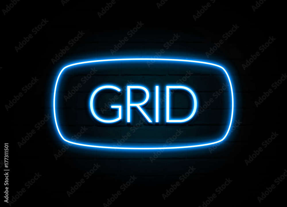Grid - colorful Neon Sign on brickwall Grid - colorful Neon Sign on brickwall