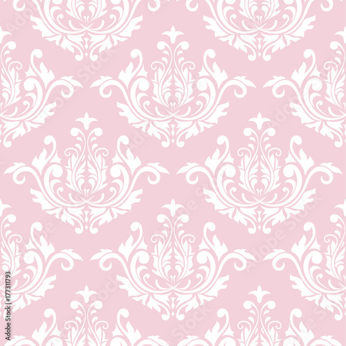 Seamless pink pattern with white wallpaper ornaments