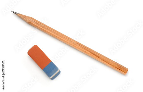 Top view of pencil and eraser