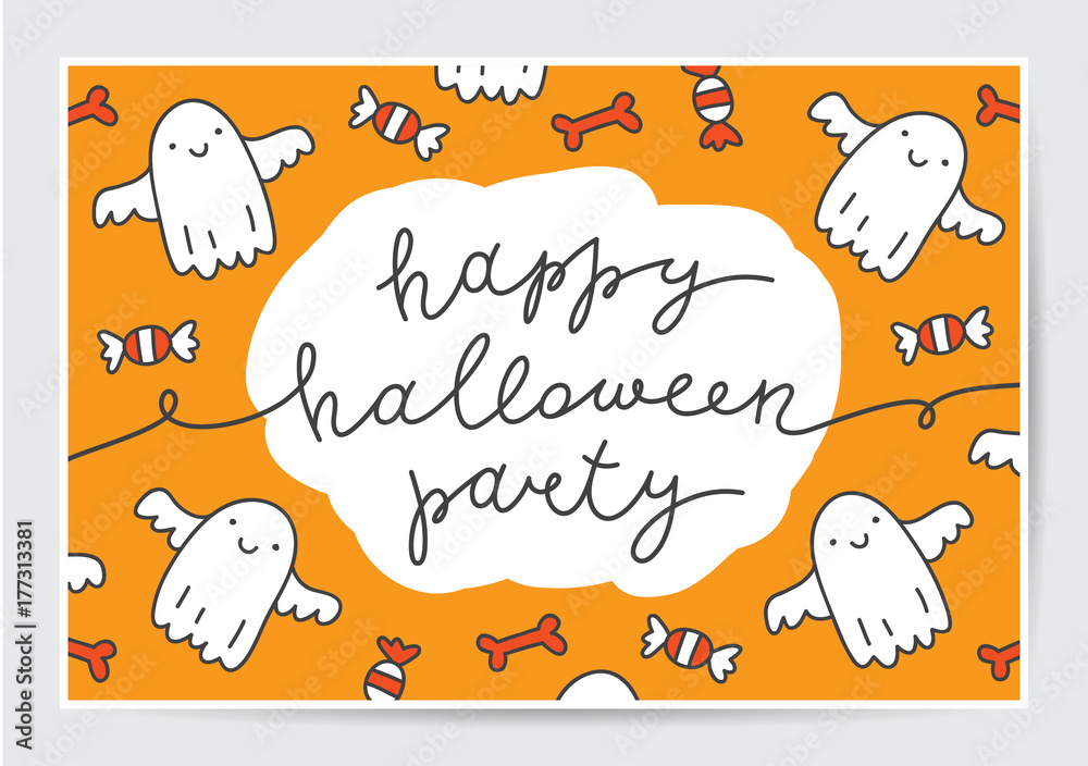 happy halloween party, vector handwritten lettering, halloween poster or greeting card template