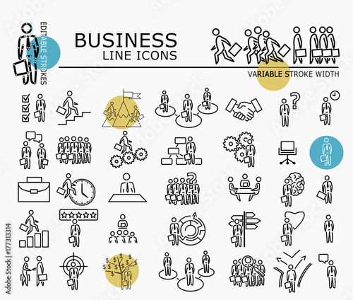 Business icons with minimal nodes and editable stroke width