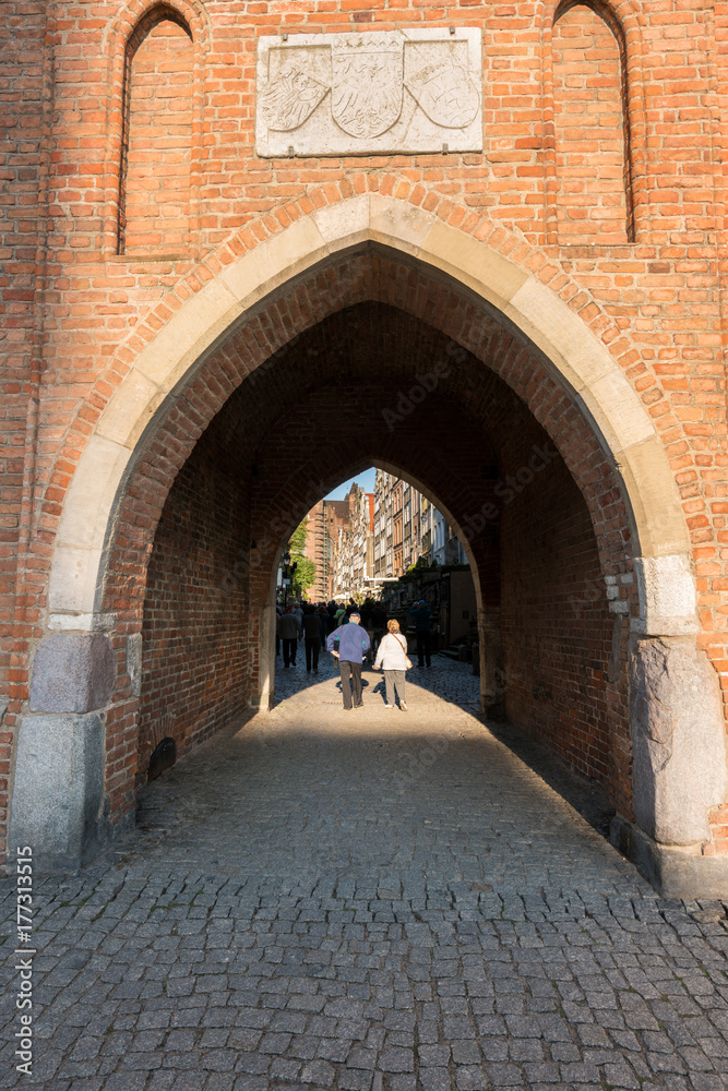 Archway onto Mariacka street in old town Gdansk Poland
