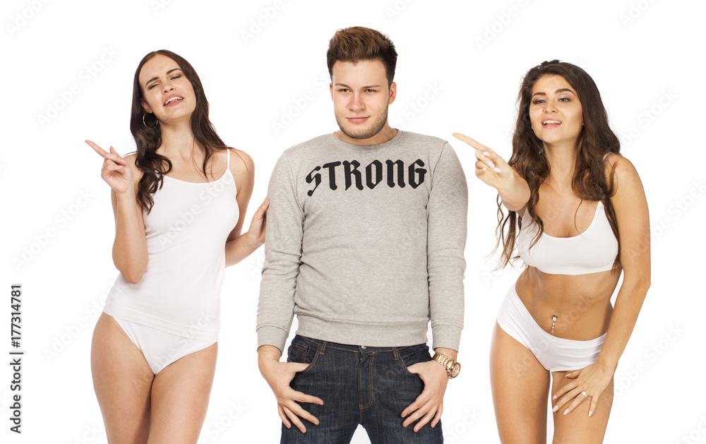 One guy and two sexy women Stock Photo | Adobe Stock
