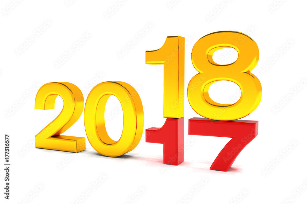 3d render - new year 2018 change concept on a white background. 3d render - new year 2018 change concept on a white background.