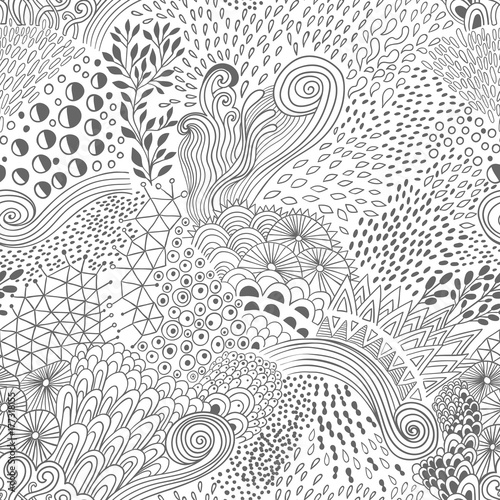 Vector organic seamless abstract background, botanical motif, freehand doodles pattern