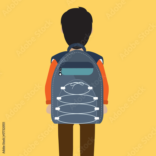 Back to school concept. Boy standing with bag pack on his back. Flat vector illustration