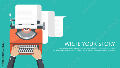 Write your story business banner for journalism. Flat vector illustration