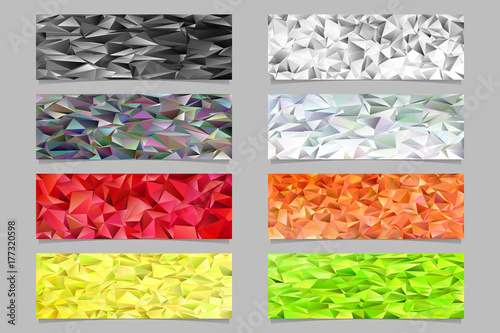 Low poly gradient irregular triangle tile mosaic banner template background set - trendy vector design elements from colored triangles