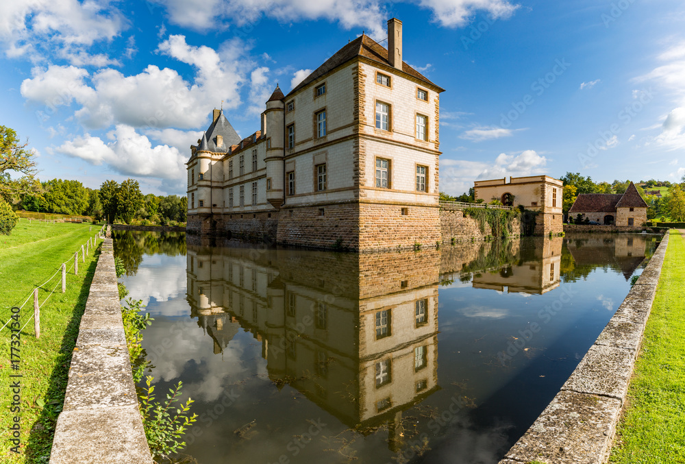 The moated Cormatin castle in South Burgundy