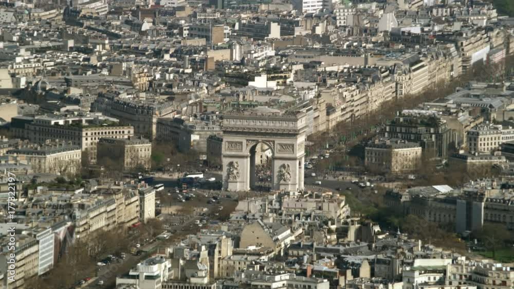 Aerial view of the Arc de Triomphe in central Paris Aerial view of the Arc de Triomphe in central Paris