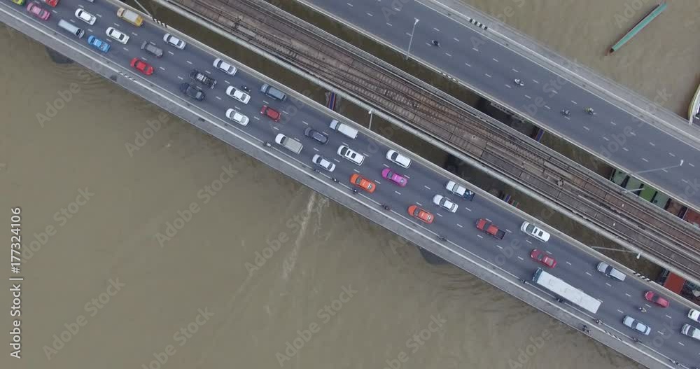 Ariel view, traffic on bridge Ariel view, traffic on bridge