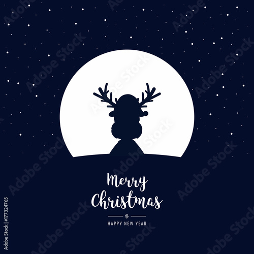 reindeer silhouette winter night big moon christmas greeting text