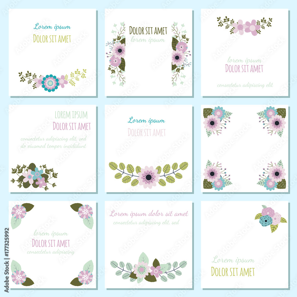 Set with cute vector cards with flower motifs - brochure designs