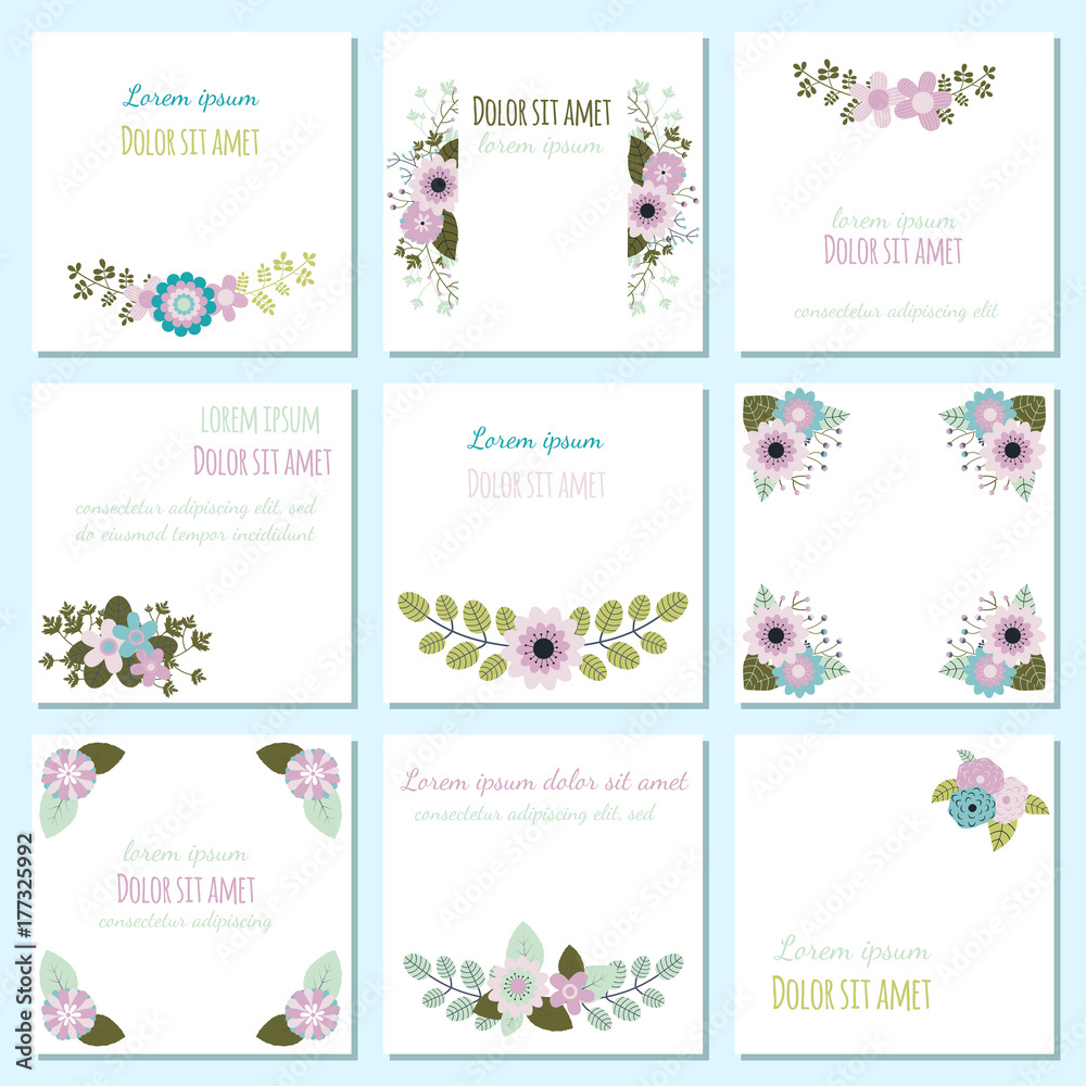 Set with cute vector cards with flower motifs - brochure designs Set with cute vector cards with flower motifs - brochure designs