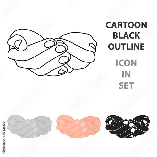 Ask for alms icon in cartoon style isolated on white background. Hand gestures symbol stock vector illustration.