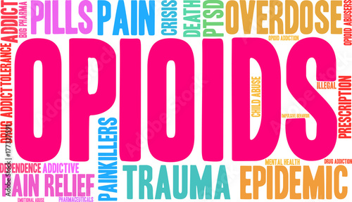 Opioids Word Cloud on a white background. 