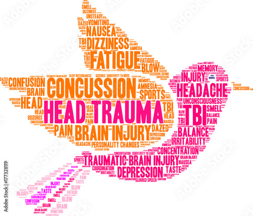 Head Trauma Word Cloud on a white background. 