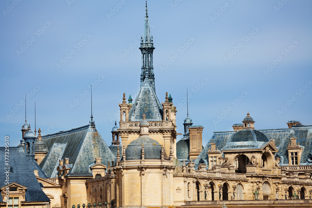 Turrets and cupolas of Chateau de Chantilly castle