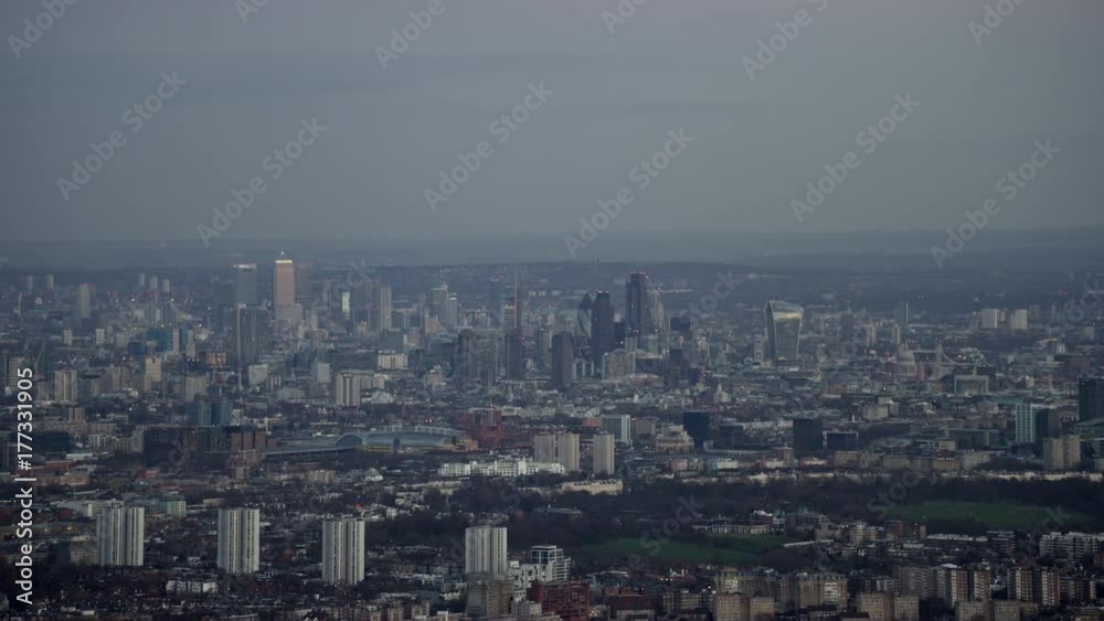 Panoramic aerial view, buildings & skyscrapers in London's financial district Panoramic aerial view, buildings & skyscrapers in London's financial district