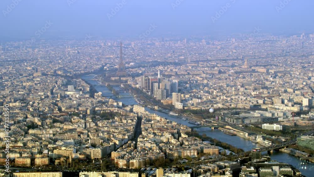 Panoramic aerial view Paris city skyline with the Eiffel Tower & river Seine Panoramic aerial view Paris city skyline with the Eiffel Tower & river Seine
