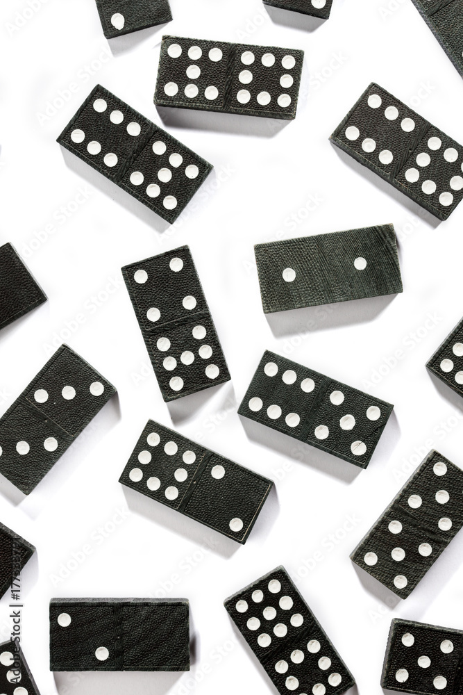 Dominoes Randomly Placed On White Background Dominoes Randomly Placed On White Background